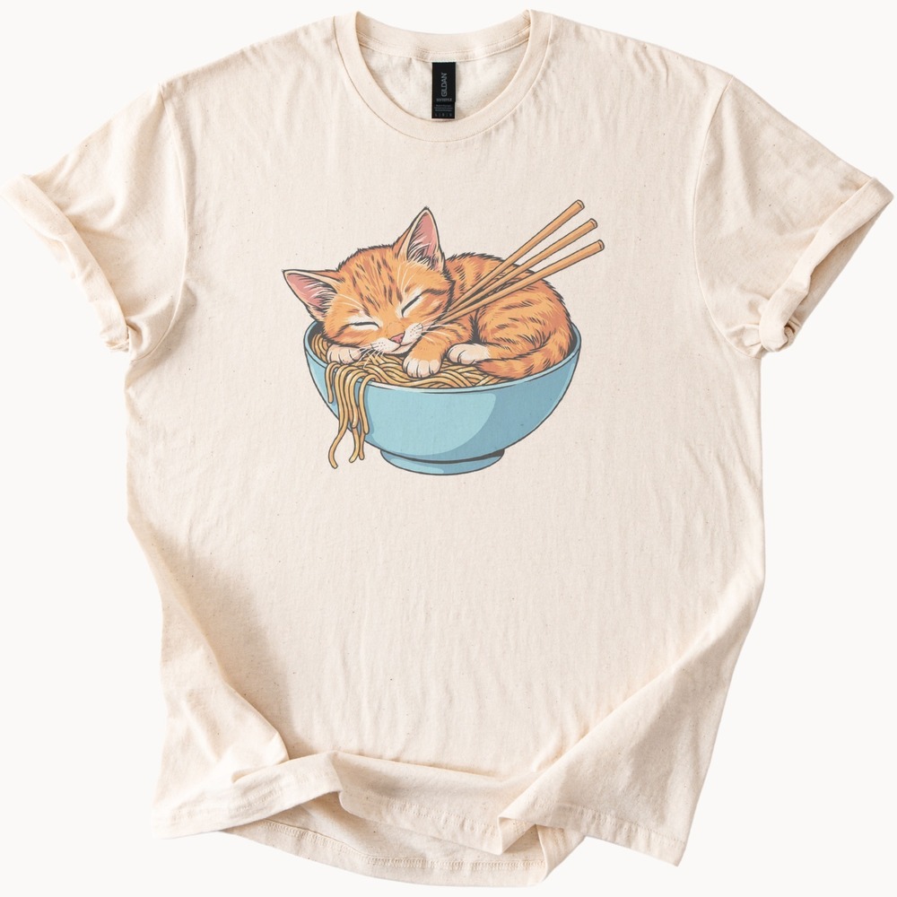 Tabby Kitten Napping in Noodle Bowl Tee